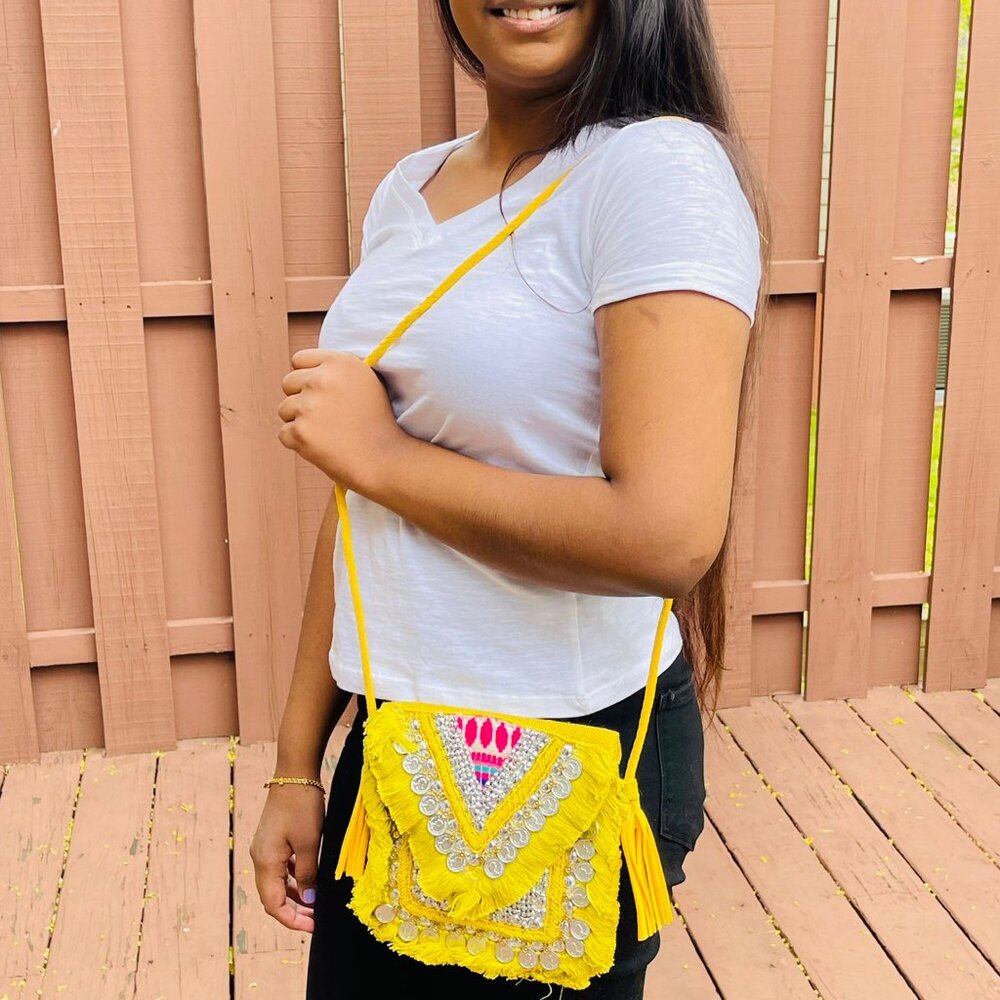 BRAND NEW Lemon-Yellow Eco-Jute Sling/Shoulder/Cross-Body Gypsy Chic Bag Gift